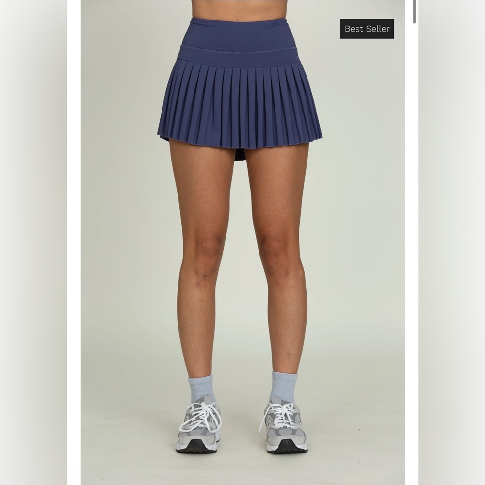 Gold Hinge Navy Pleated Skirt, tag removed